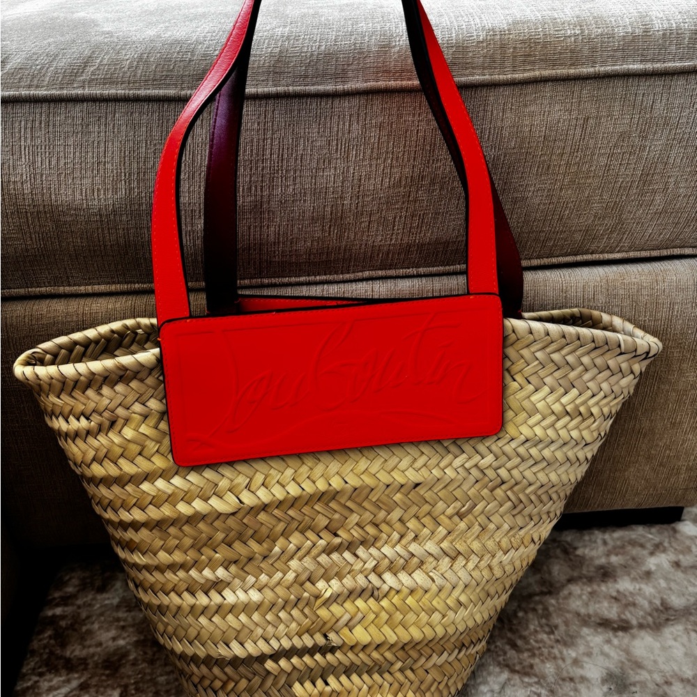 Christian Louboutin Straw Tote Bag with Orange Leather Trim